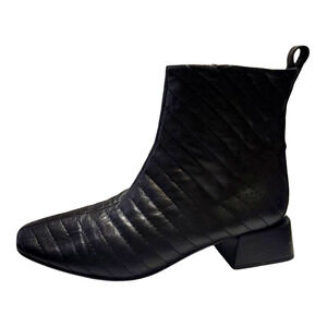 NAPOLEONI QUILTED BLACK Leather Block Heel Zipped Women Booties - Italy Size 38
